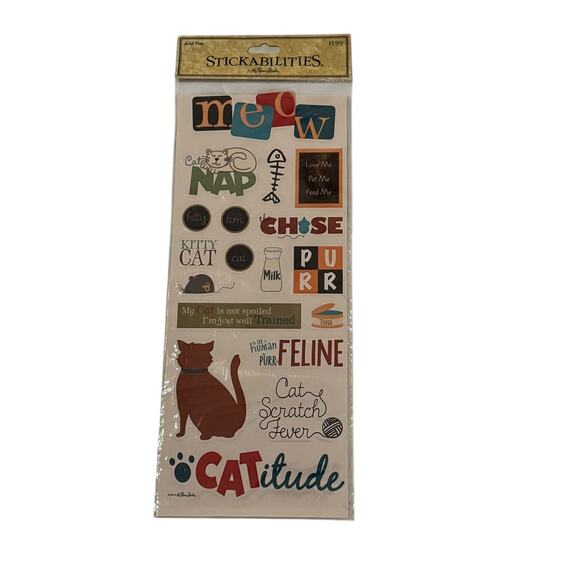 Lot 6 Cat Scrapbook Sticker Sheets Mixed Brands Cardstock Embossed Feline Craft - Picture 4 of 6